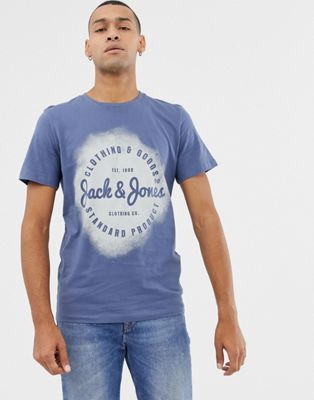 Jack & Jones – Spraymönstrad t-shirt med logga-Marinblå