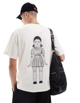 Squid Game oversized t-shirt with back print in beige-White