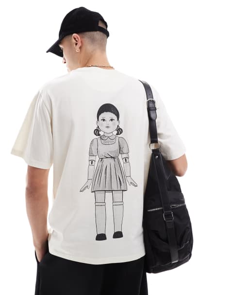 Jack & Jones Squid Game oversized t-shirt with back print in beige - view 1