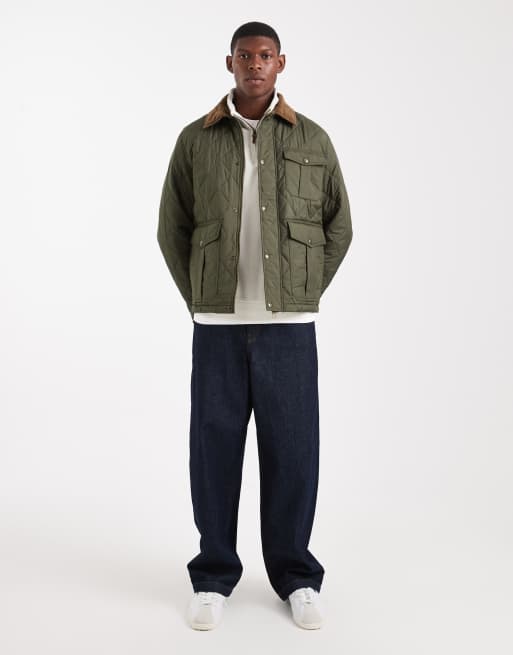 Jack & Jones – Steppjacke in Dunkelgrün mit Cordkragen, 2 von 5