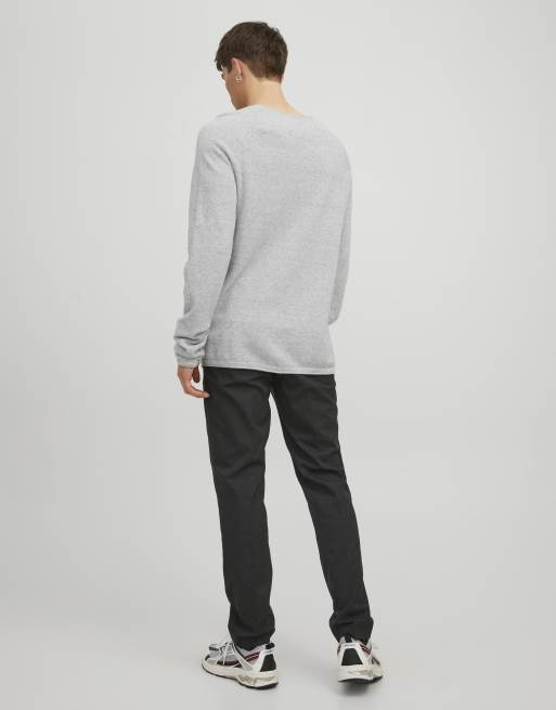 Jack & Jones stickad pullover i ljusgrå melerad, 2 av 7
