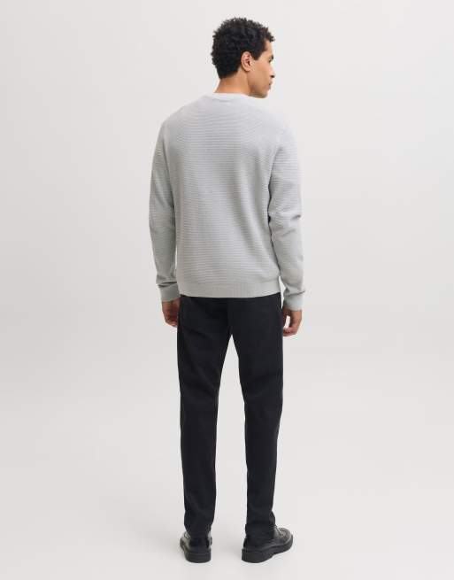 Jack & Jones stickad pullover i ljusgrå melerad, 2 av 7