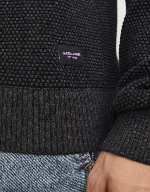 Jack & Jones stickad pullover i mörkgrå melerad, 4 av 7