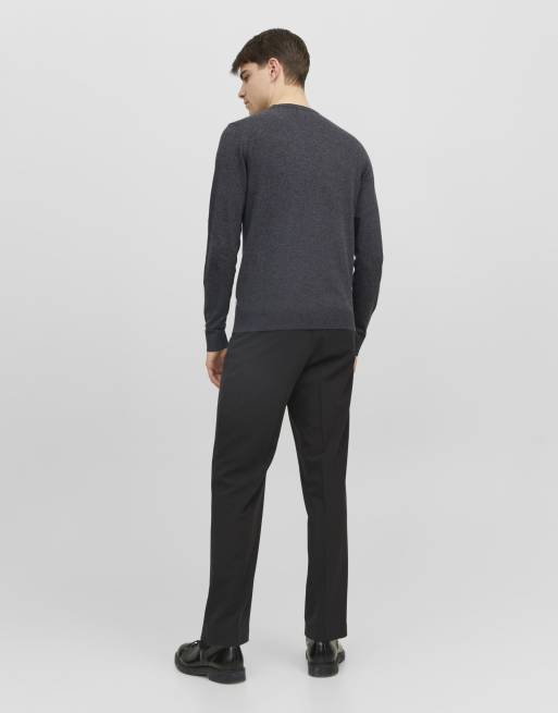 Jack & Jones stickad pullover i mörkgrå melerad, 2 av 7