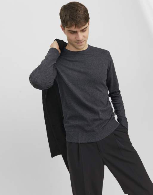 Jack & Jones stickad pullover i mörkgrå melerad, 6 av 7