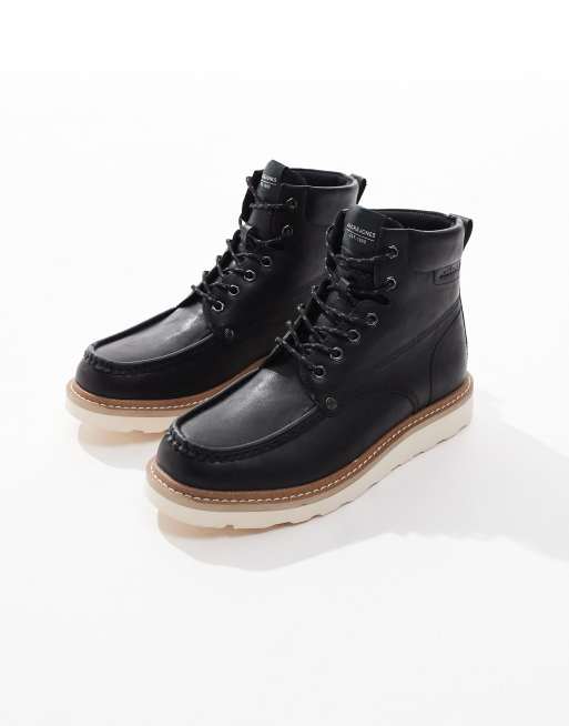 Jack & Jones – Stiefel aus schwarzem Kunstleder mit Kontrastsohle, 2 von 4