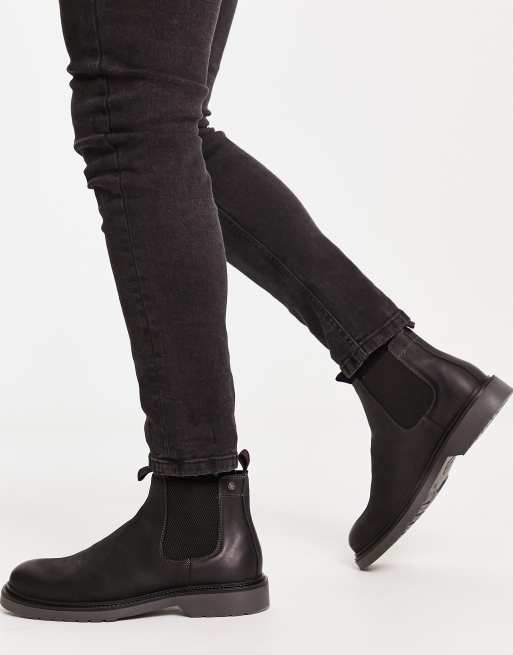 Jack & Jones - Stivaletti Chelsea in pelle neri con suola a coste , 2 di 4