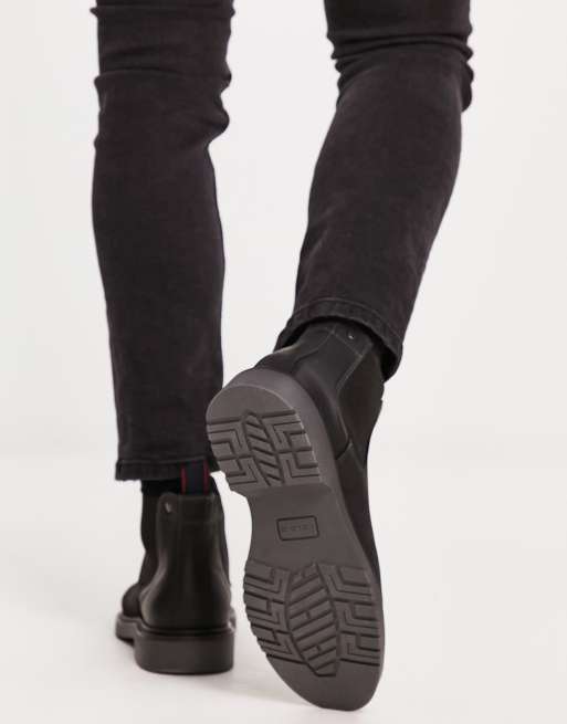 Jack & Jones - Stivaletti Chelsea in pelle neri con suola a coste , 3 di 4