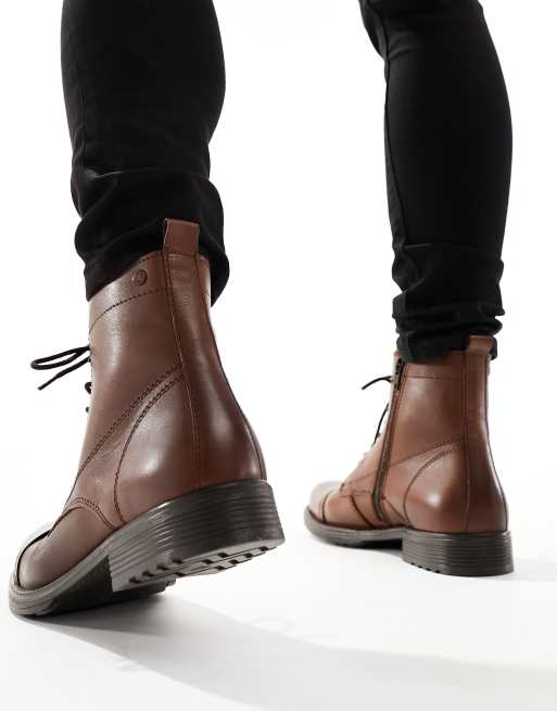 Stivaletti Stringati Jack & Jones In Pelle Per Uomo – Design Robusto, Ideali Per Clima Freddo, Materiali Sostenibili