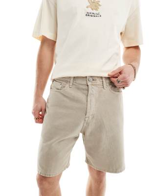 Jack & Jones Straight Fit Denim Shorts In Beige-neutral