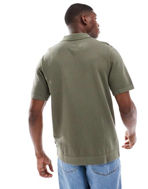 Jack & Jones – Strick-Polohemd in Khaki mit Reißverschluss, 3 von 4