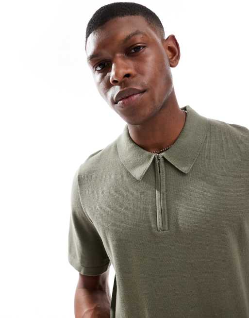 Jack & Jones – Strick-Polohemd in Khaki mit Reißverschluss, 4 von 4
