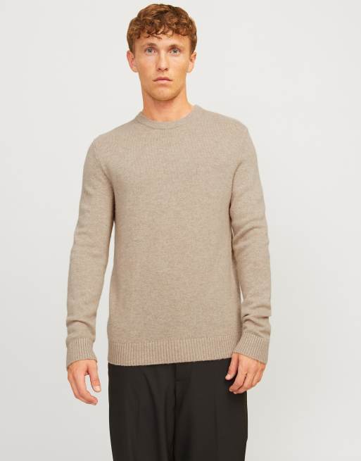 Jack & Jones – Strickoberteil aus Lammwolle in Hellgrau