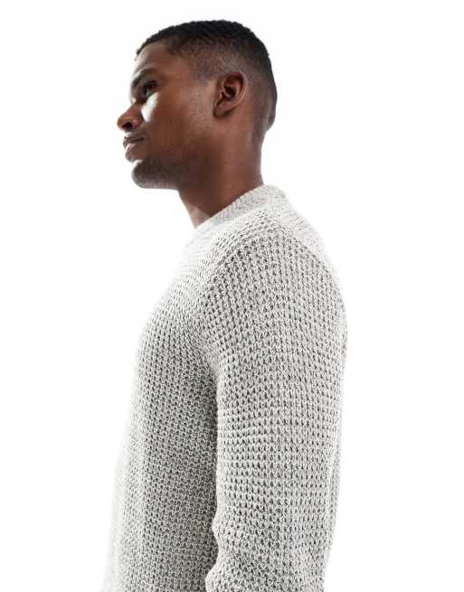 Jack & Jones – Strickpullover mit Waffelstruktur aus Garn in zwei Cremetönen, 4 von 5