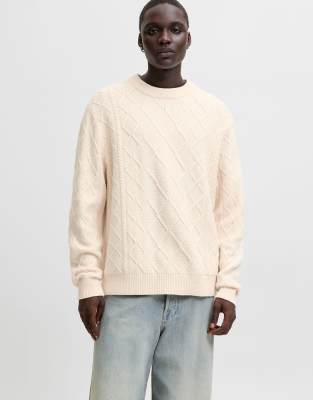 Strickpullover mit Zopfmuster in Cremeweiß Weiß XL