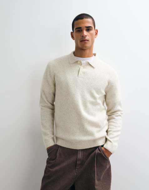 Jack & Jones strikket poloshirt i beige - view 1