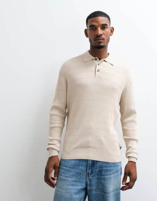 Jack & Jones striktrøje med knaplukning og ribstrik i cream, 2 af 5