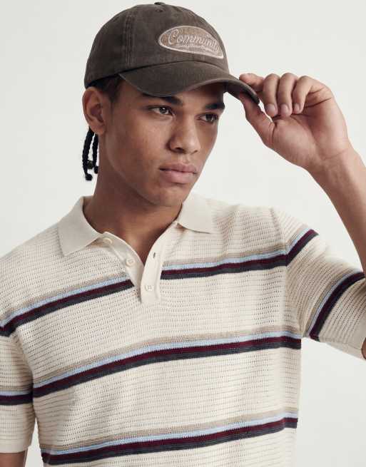 Jack & Jones stripe crochet polo in cream, 2 of 4