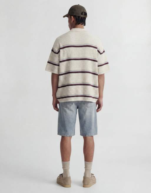 Jack & Jones stripe crochet polo in cream, 4 of 4