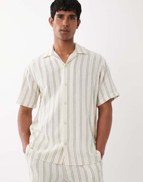 Jack & Jones stripe textured shirt in cream (part of a set) - view 1