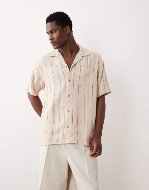 Jack & Jones striped shirt in short sleeve in cream - view 1