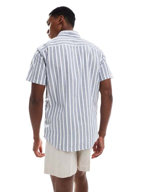 Jack & Jones striped short sleeve oxford shirt in blue, 4 of 4
