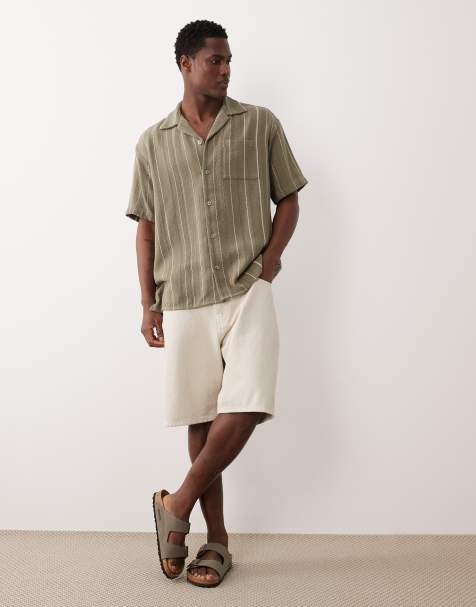 Jack & Jones striped short sleeve shirt in khaki - view 1