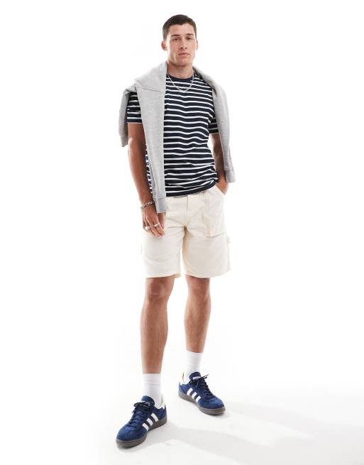 JACK&JONES JCOLOTUS Stripe Tee SS Crew Neck, Bianco/Strisce: Desert/Blu/Lime, XS