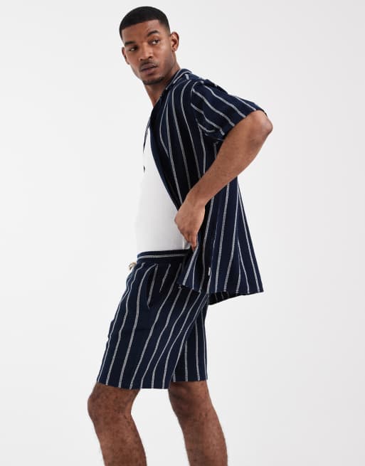Jack & Jones – Strukturiertes Hemd in Marineblau mit Streifen, Kombiteil, 3 von 3