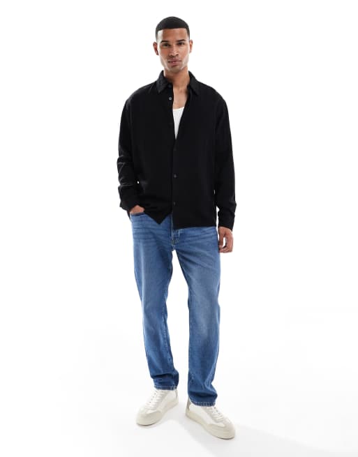 Jack & Jones – Strukturierte Hemdjacke aus Leinenmix in Schwarz mit geradem Saum, 2 von 5