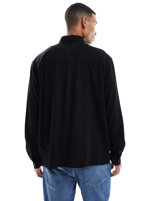 Jack & Jones – Strukturierte Hemdjacke aus Leinenmix in Schwarz mit geradem Saum, 3 von 5