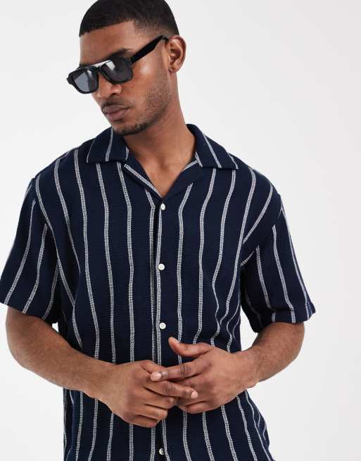 Jack & Jones – Strukturiertes Hemd in Marineblau mit Streifen, Kombiteil, 2 von 3