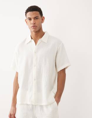 Strukturiertes Hemd in Creme, Kombiteil-Weiß Weiß L