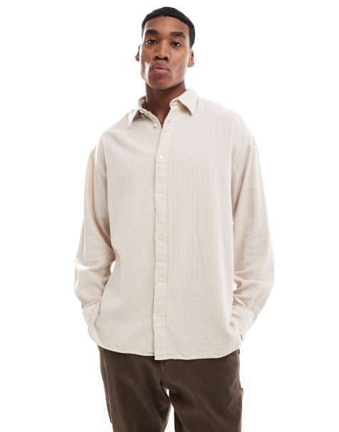 Jack & Jones – Strukturiertes Oversize-Hemd in Beige - view 1