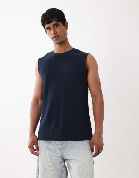 Jack & Jones – Strukturiertes Tanktop in Marineblau - view 1