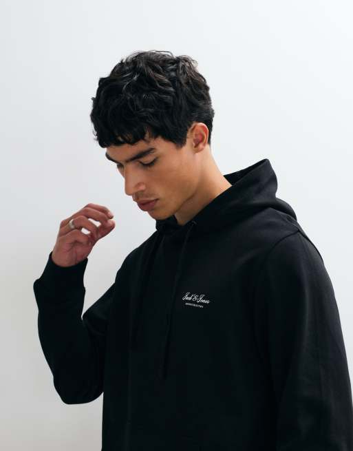 Jack & Jones - Sudadera con capucha negra con logo tipográfico en el pecho, 2 de 5