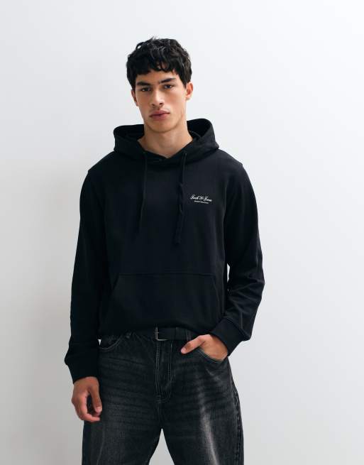 Jack & Jones - Sudadera con capucha negra con logo tipográfico en el pecho, 3 de 5