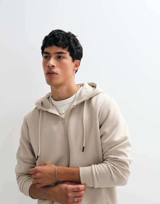Jack & Jones - Sudadera con capucha oversize con cremallera en beige, 4 de 5