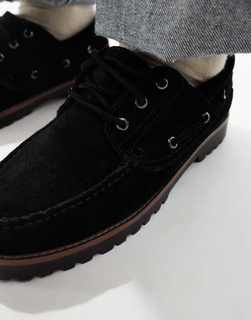 Jack & Jones suede boat shoes in black