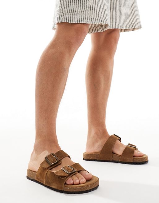 Jack & Jones suede double strap sandals in tan