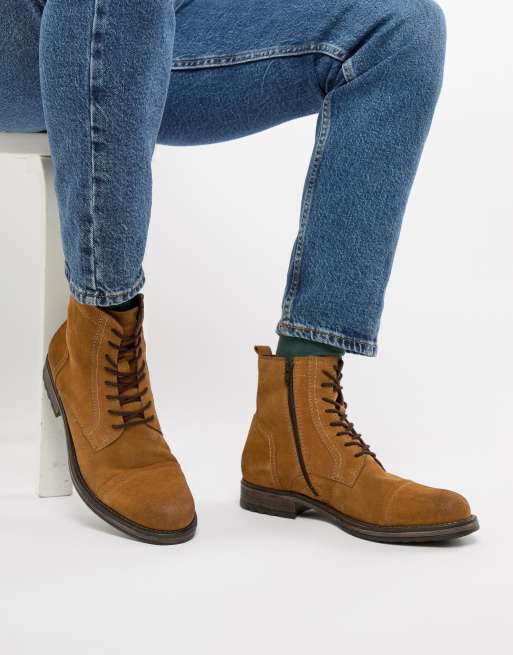 Jack & Jones suede lace up boot in tan | ASOS