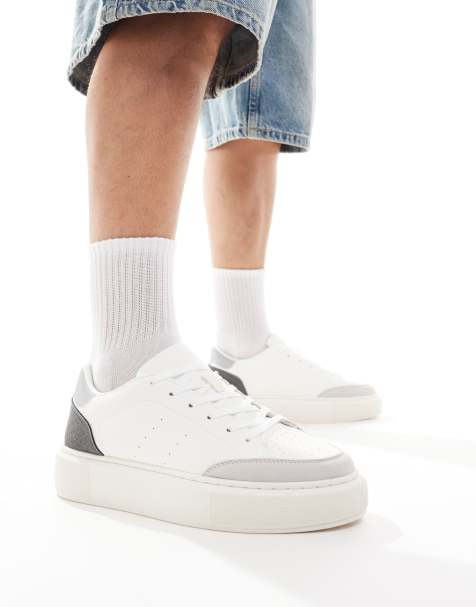 Jack & Jones suede mix sneakers in white with grey - view 1
