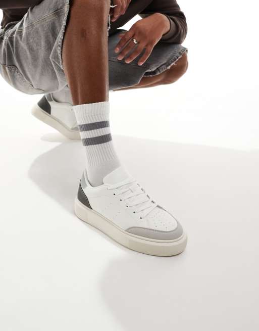 Jack & Jones suede mix trainer in white with blue