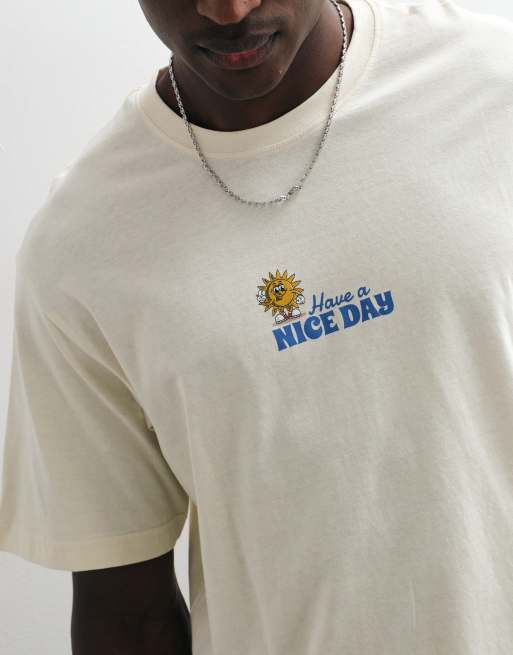Jack & Jones sun cartoon back print t-shirt in cream, 4 of 5