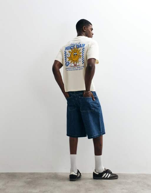Jack & Jones sun cartoon backprint T-shirt in cream, 5 of 5