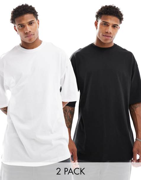 Jack & Jones super oversized 2 pack t-shirt in black & white - view 1