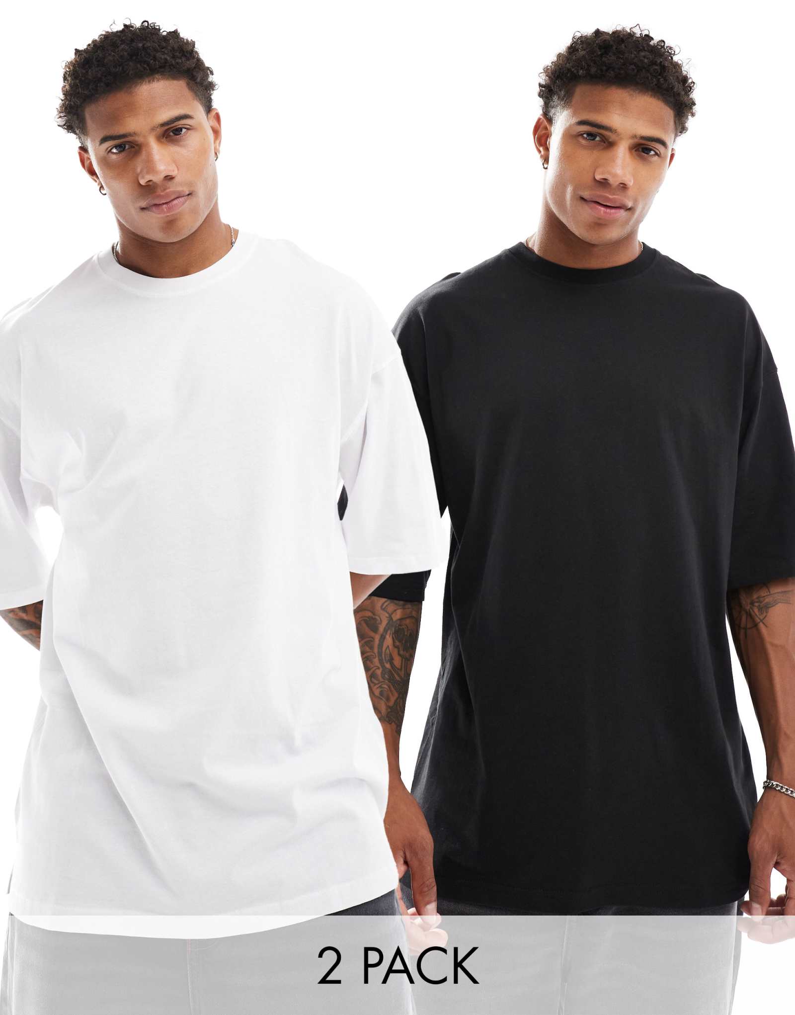 Футболка Jack &Jones super oversize 2 pack черно-белого цвета