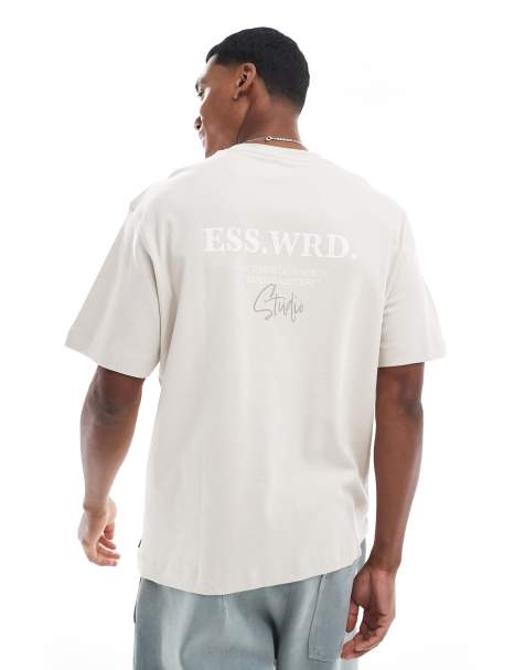 Jack & Jones super oversized 200gsm heavyweight t-shirt with studio back print t-shirt in beige - view 1