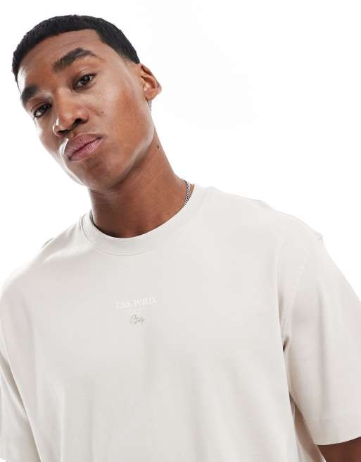 Jack & Jones super oversized 200gsm heavyweight t-shirt with studio back print t-shirt in beige