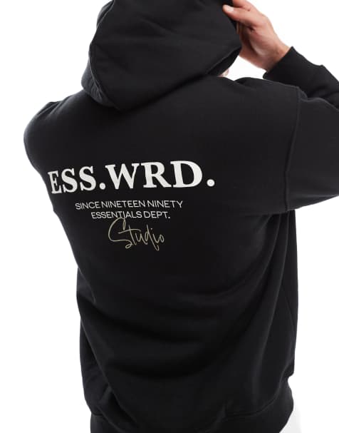 Jack & Jones super oversized 400gsm heavyweight hoodie with studio back print in black - view 1